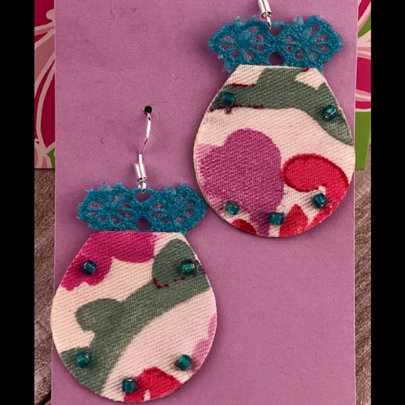 NWT Earrings Glass Beaded, Fabric, Dangle Earrings - Picture 5 of 7